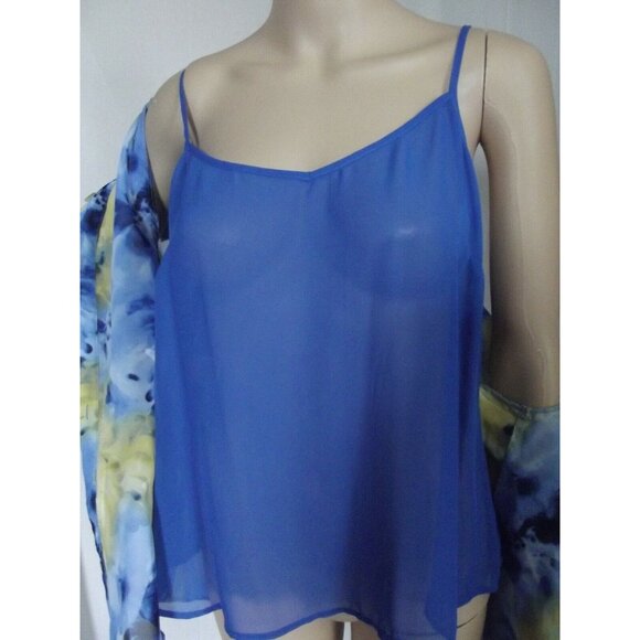 Evan Picone Shirt Tank Set Womens Sz12 Blouse Blue Yellow Button watercolor 2-pc - Picture 2 of 10